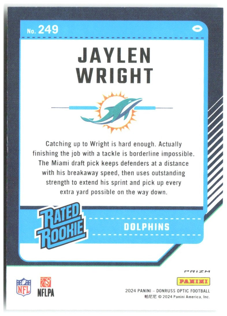 Jaylen Wright Donruss Optic - Green Hyper 249 2024 Miami Dolphins