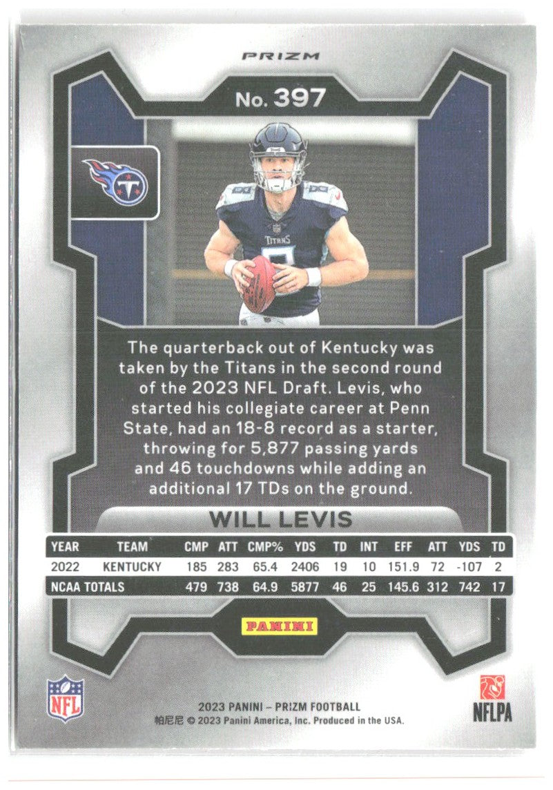 Will Levis Panini Prizm - Lazer 397 2023 Tennessee Titans