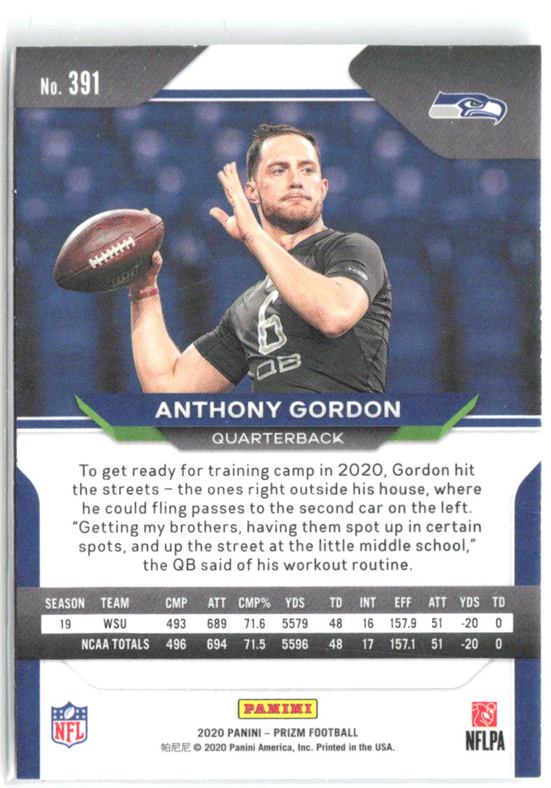 Anthony Gordon Panini Prizm 391 2020 Seattle Seahawks RC