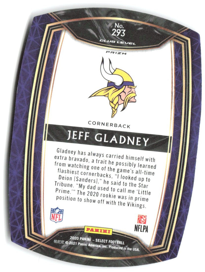 Jeff Gladney Panini Select - Purple Prizm Die Cut 293 2020 Minnesota Vikings
