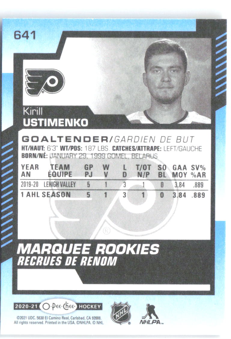Kirill Ustimenko Upper Deck - 2020-21 O-Pee-Chee Update Blue 641 2020-21 Philadelphia Flyers RC