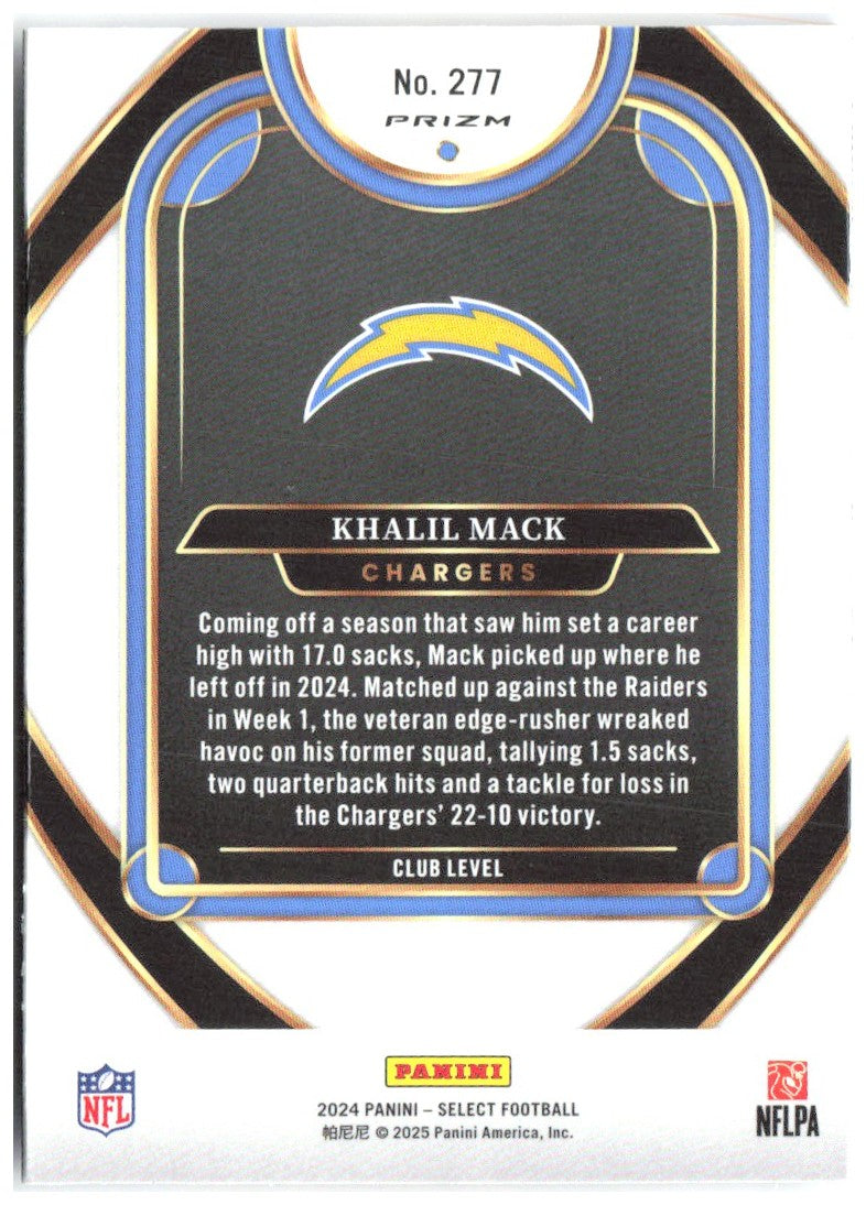 Khalil Mack Panini Select Red & Yellow Prizm Shock 277 2024 Los Angeles Chargers