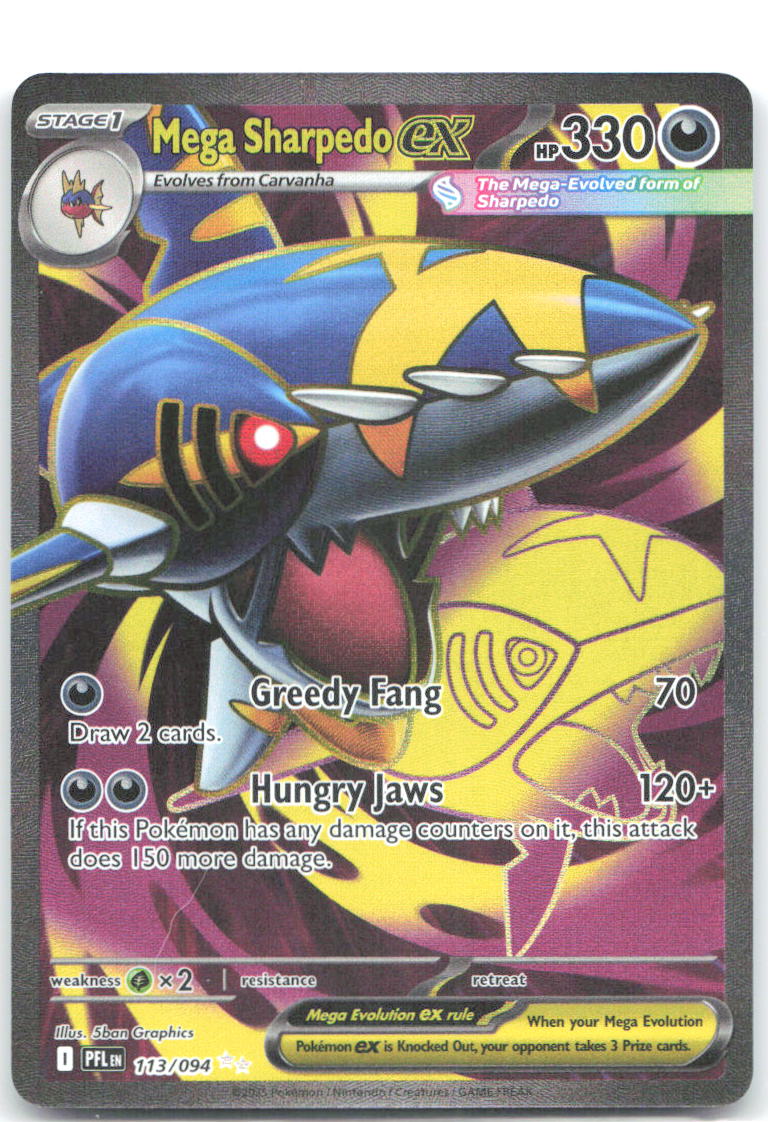 Mega Sharpedo ex Holo Ultra Rare ME02 Phantasmal Flames 113/094 NM 5ban Graphics