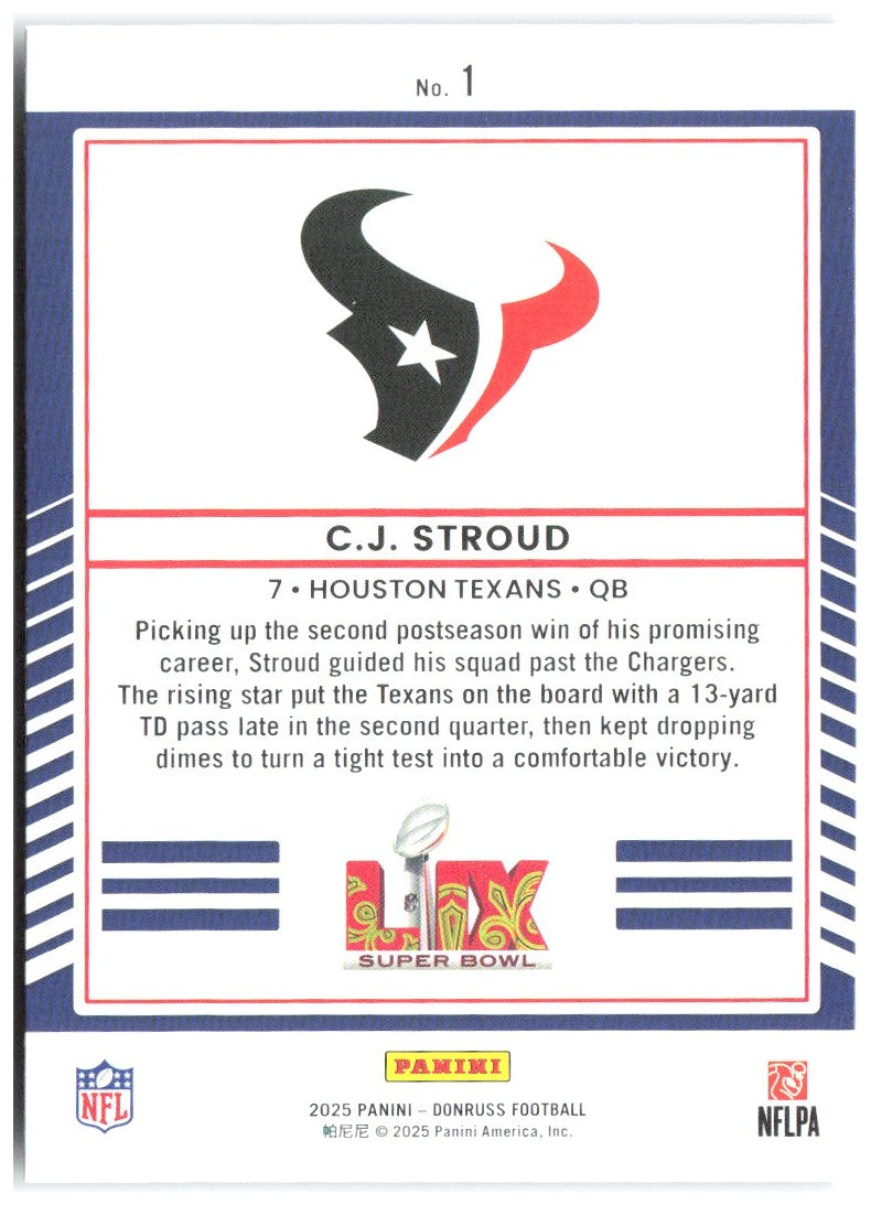 C.J. Stroud Donruss - Road to the Super Bowl Wild Card 1 2025 Houston Texans