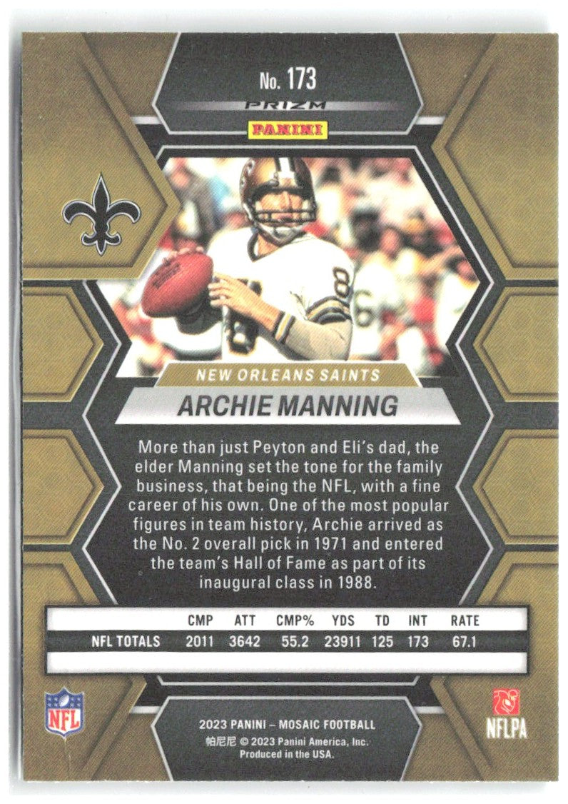Archie Manning Panini Mosaic - Green Mosaic 173 2023 New Orleans Saints