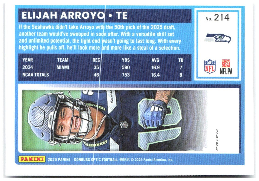 Elijah Arroyo Donruss Optic - Purple Shock 214 2025 Seattle Seahawks