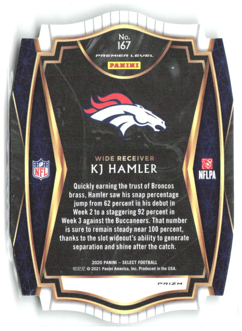 KJ Hamler Panini Select - Neon Green Prizm Die Cut 167 2020 Denver Broncos