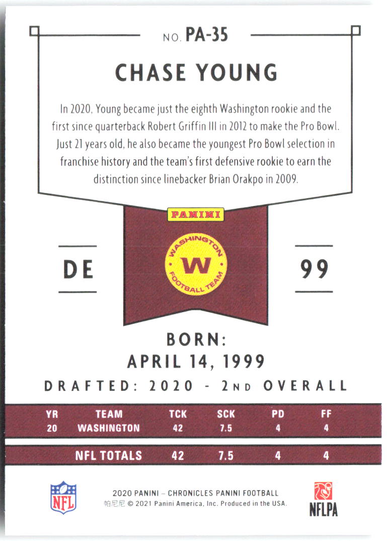Chase Young Panini Chronicles - Panini PA-35 2020 Washington Football Team