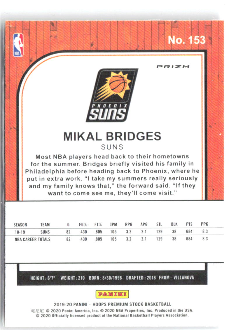 Mikal Bridges Hoops Premium Stock - Prizms Purple Disco 153 2019-20 Phoenix Suns