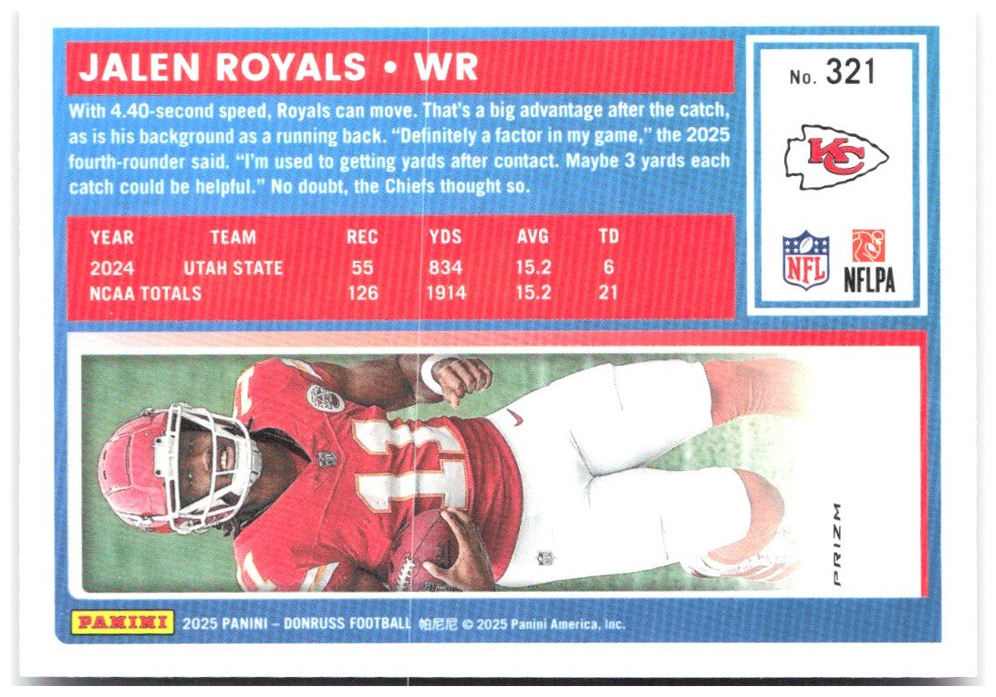 Jalen Royals Donruss - Optic Rated Rookies Pink 321 2025 Kansas City Chiefs