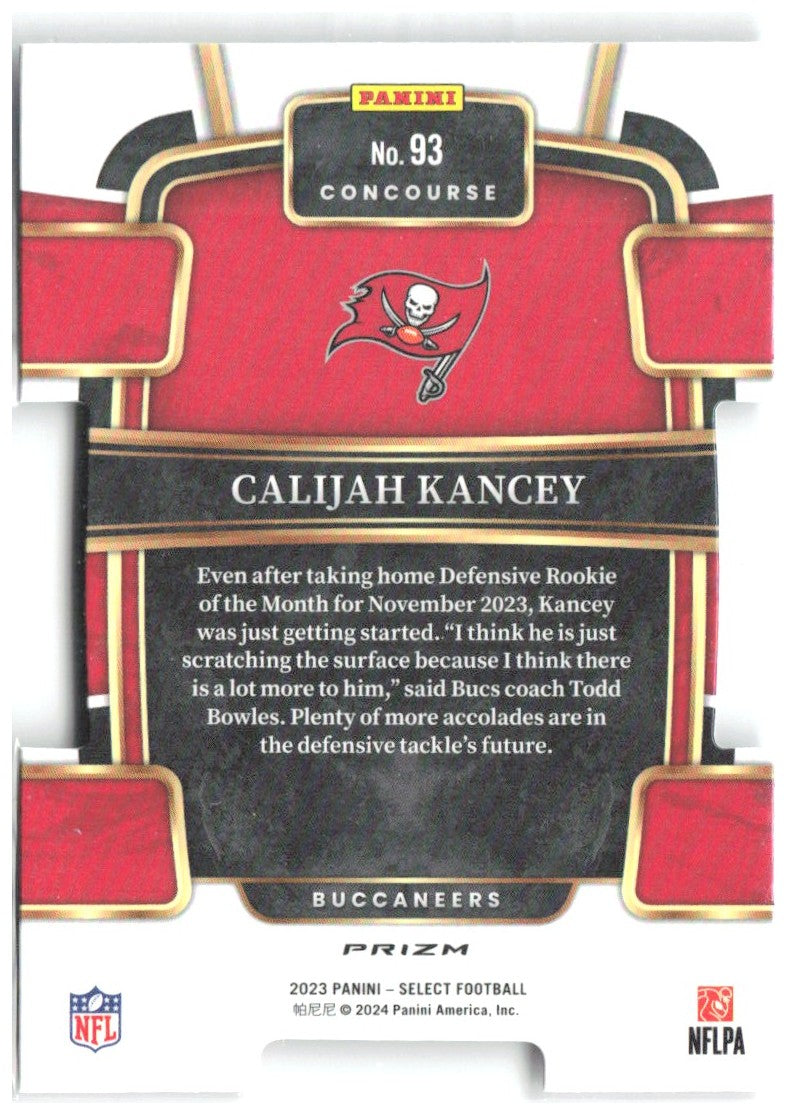 Calijah Kancey Select Black and Red Prizms Die Cuts 93 2023 Tampa Bay Buccaneers