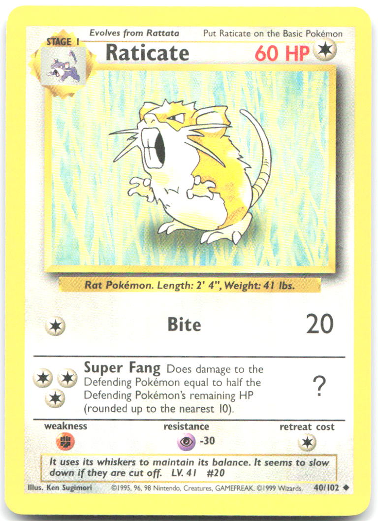 Raticate Uncommon Base Set 040/102 LP Ken Sugimori