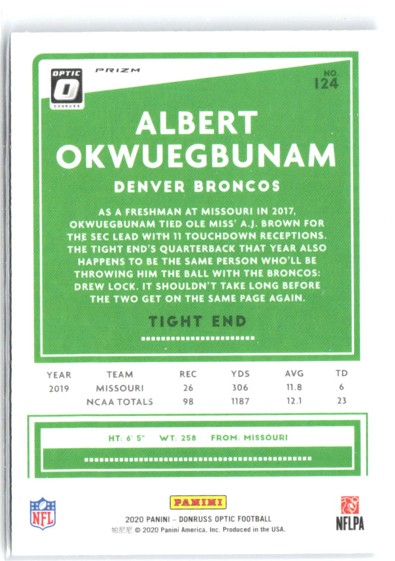 Albert Okwuegbunam Donruss Optic - Blue Scope 124 2020 Denver Broncos