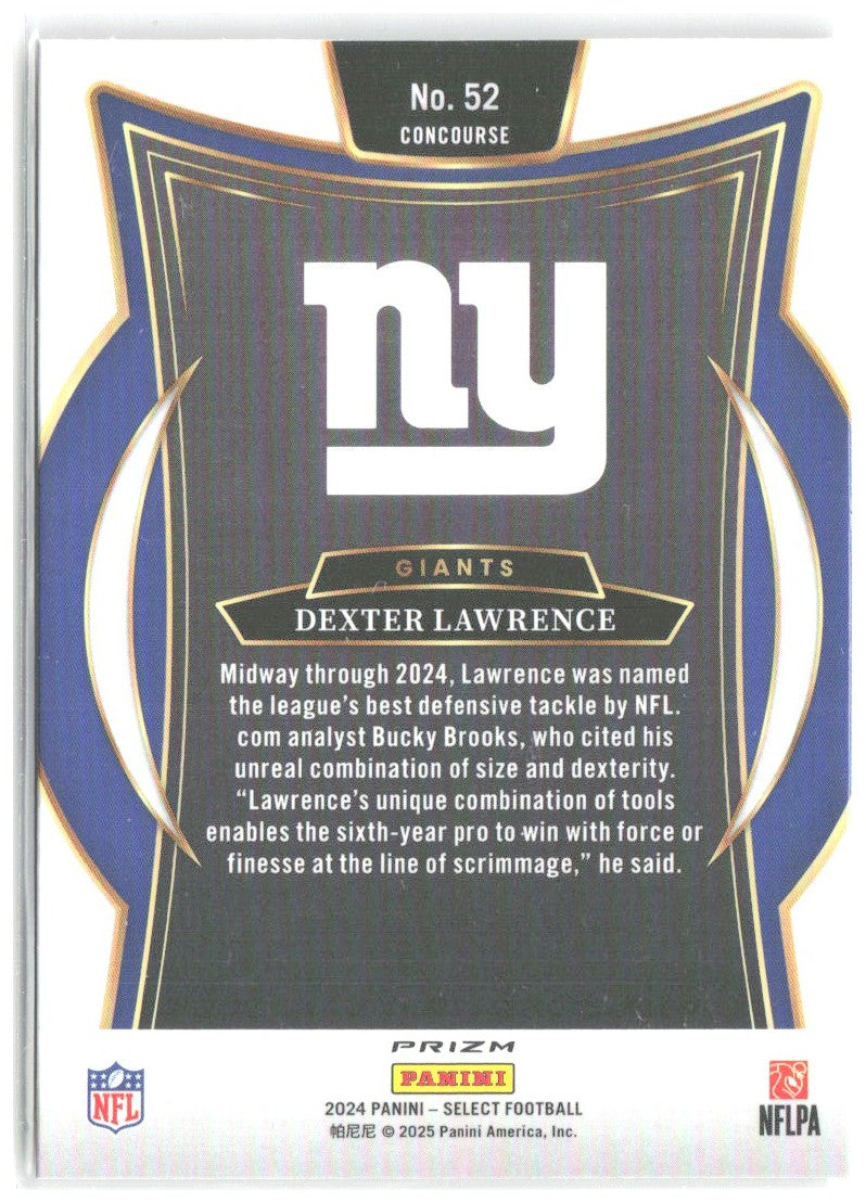 Dexter Lawrence Panini Select - Red & Yellow Prizm Shock 52 2024 New York Giants