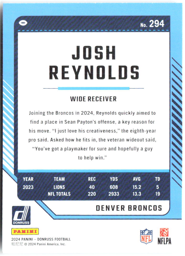 Josh Reynolds Donruss 294 2024 Denver Broncos
