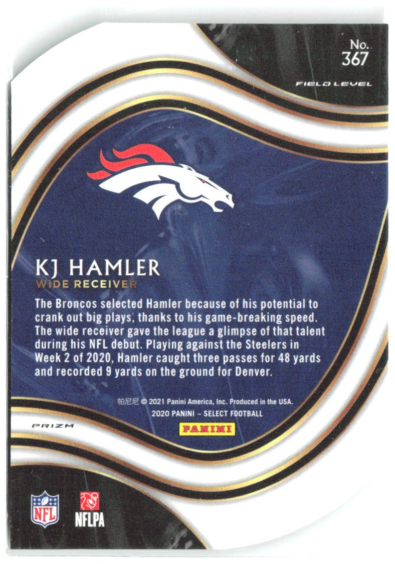 KJ Hamler Panini Select - Neon Green Prizm Die Cut 367 2020 Denver Broncos