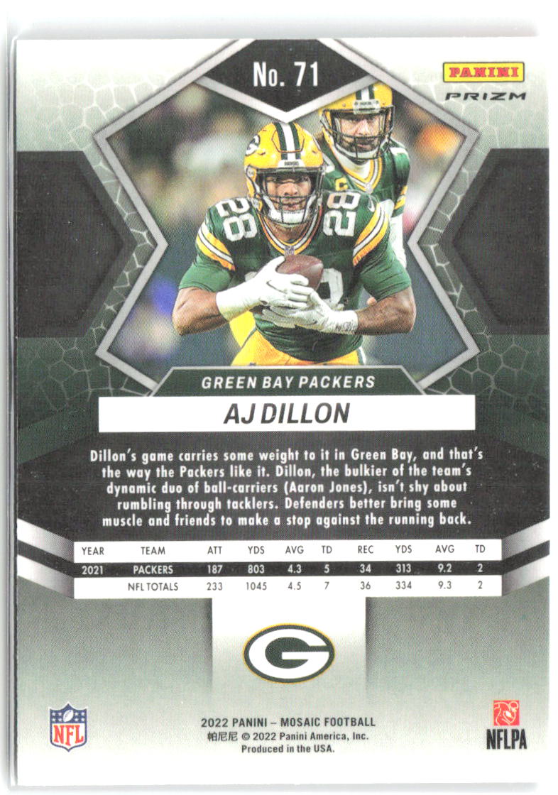 AJ Dillon Panini Mosaic - Mosaic Reactive Orange 71 2022 Green Bay Packers