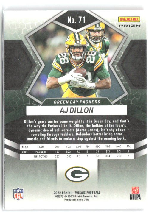 AJ Dillon Panini Mosaic - Mosaic Reactive Orange 71 2022 Green Bay Packers
