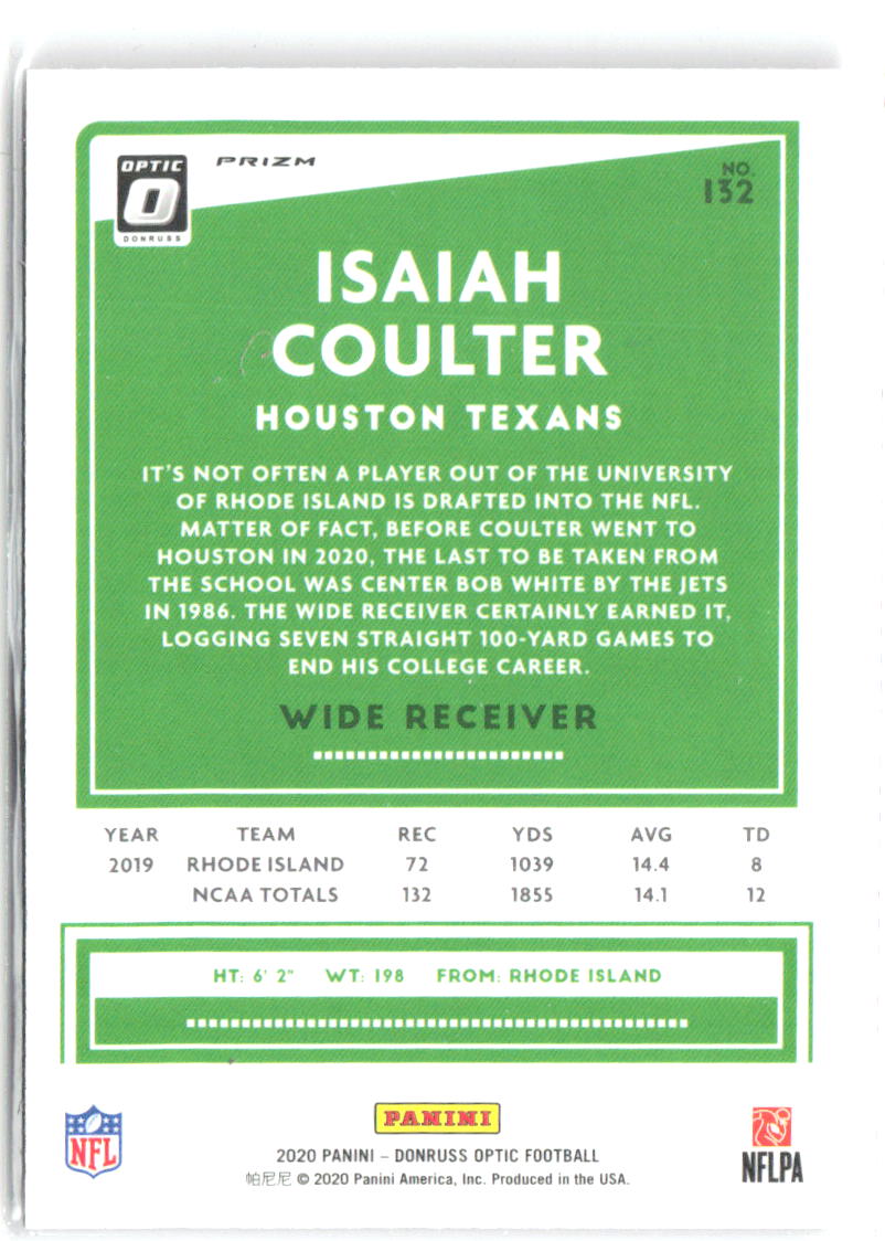Isaiah Coulter Donruss Optic - Pink 132 2020 Houston Texans