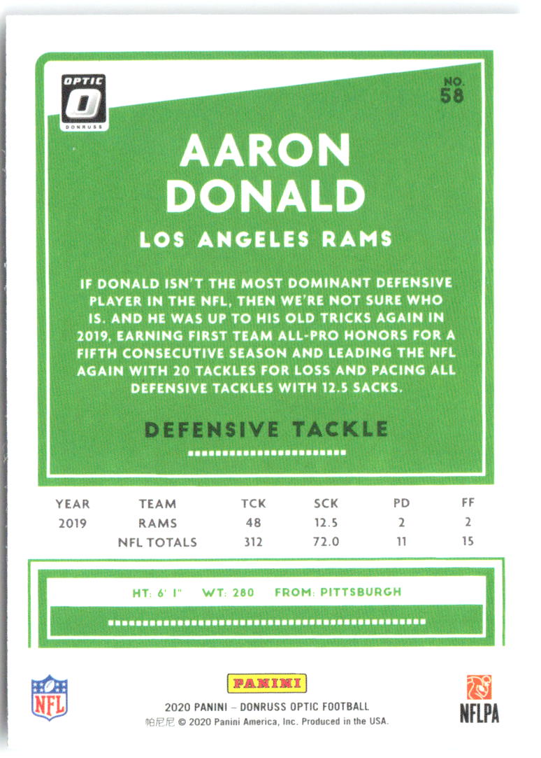 Aaron Donald Donruss Optic 58 2020 Los Angeles Rams