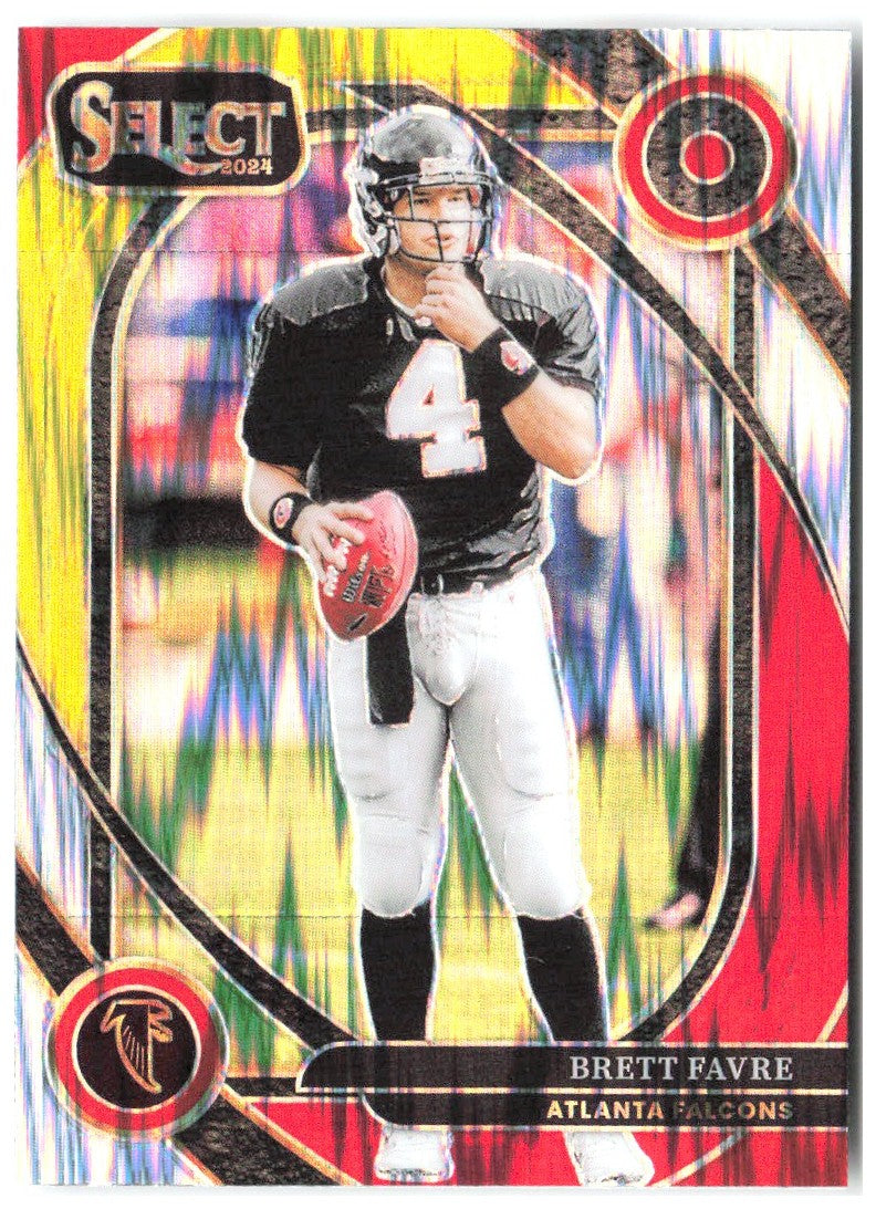 Brett Favre Panini Select - Red & Yellow Prizm Shock 211 2024 Atlanta Falcons