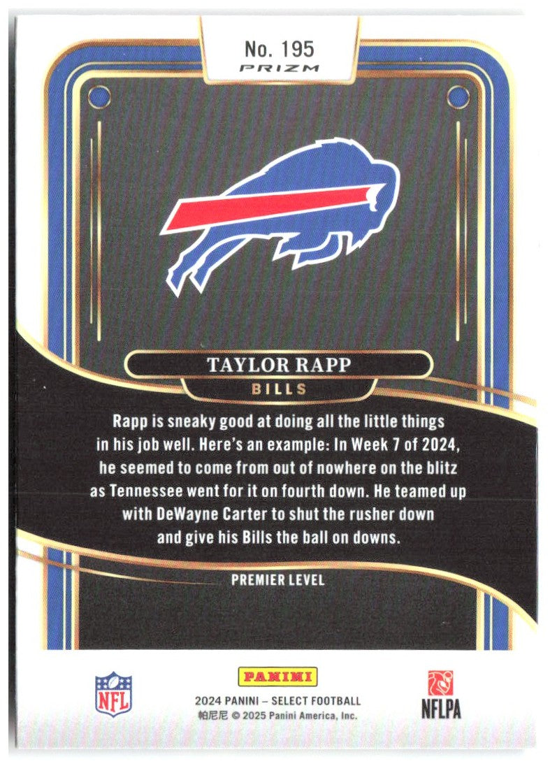 Taylor Rapp Panini Select - Red & Yellow Prizm Shock 195 2024 Buffalo Bills