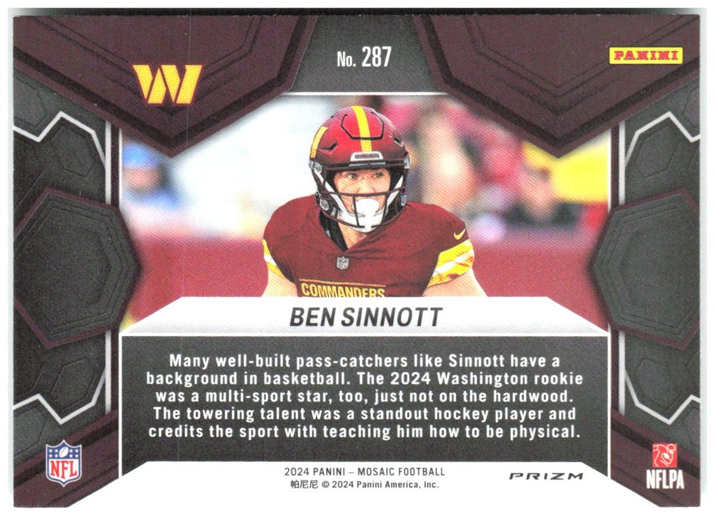 Ben Sinnott Panini Mosaic - Mosaic Green 287 2024 Washington Commanders