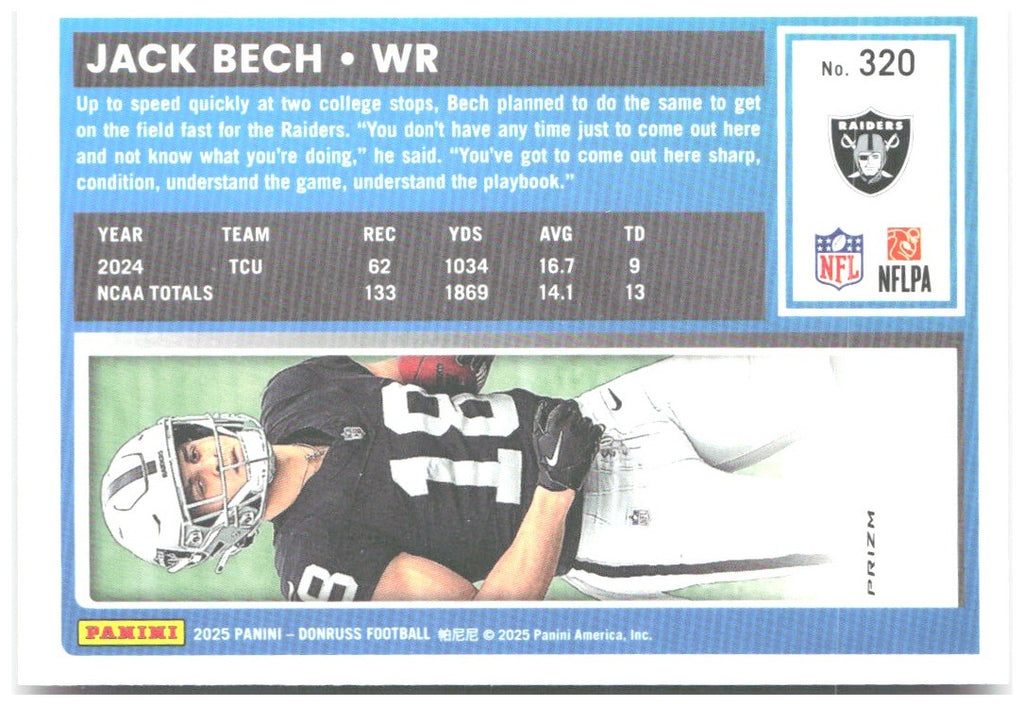 Jack Bech Donruss - Optic Rated Rookies Preview Pink 320 2025 Las Vegas Raiders