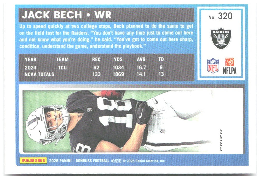 Jack Bech Donruss - Optic Rated Rookies Preview Pink 320 2025 Las Vegas Raiders