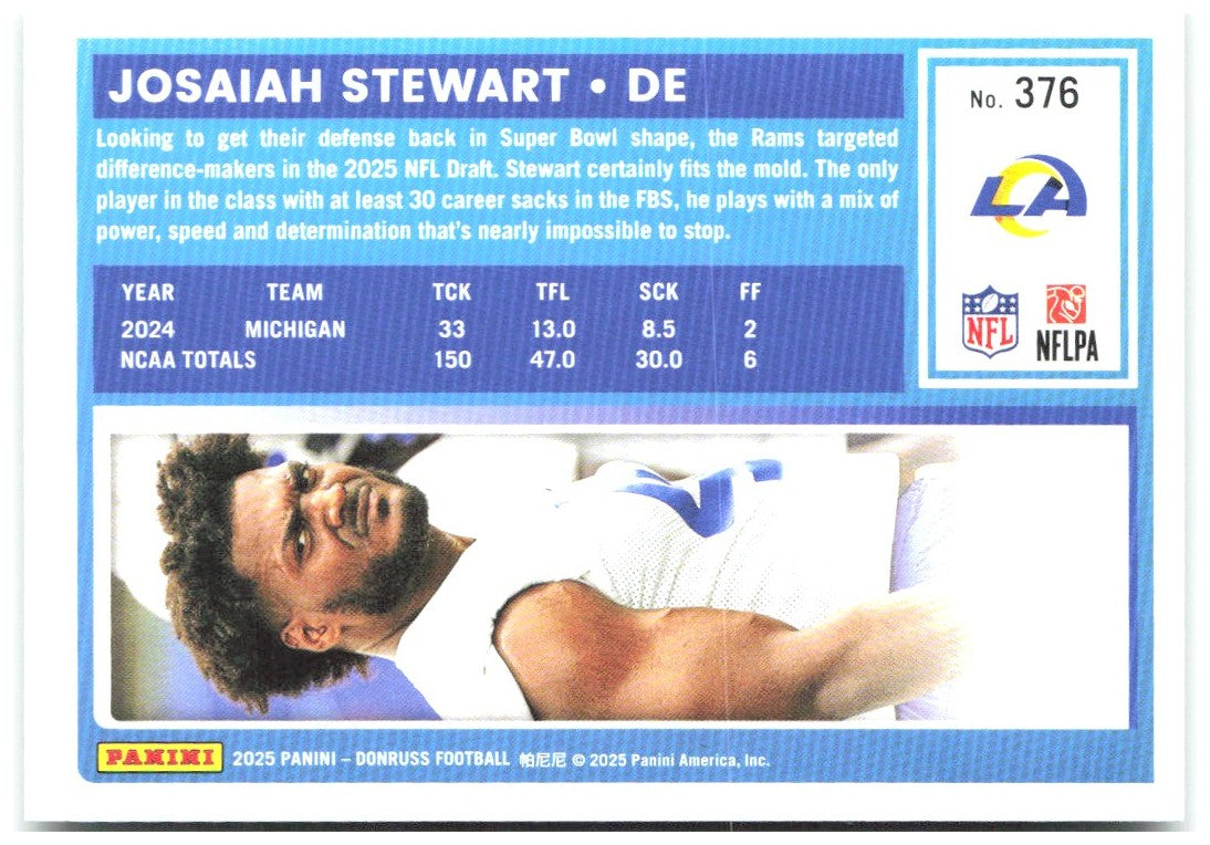 Josaiah Stewart Donruss - Press Proofs Green 376 2025 Los Angeles Rams