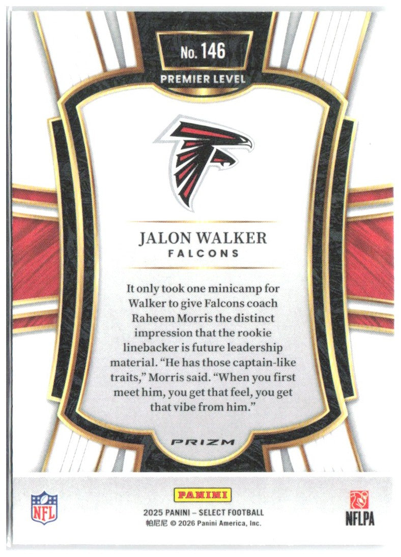 Jalon Walker Panini Select - Silver Prizm 146 2025 Atlanta Falcons