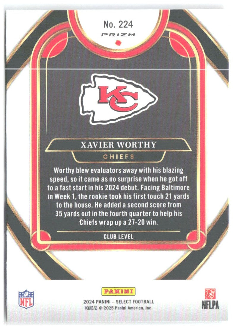Xavier Worthy Panini Select - Red & Blue Prizm Shock 224 2024 Kansas City Chiefs