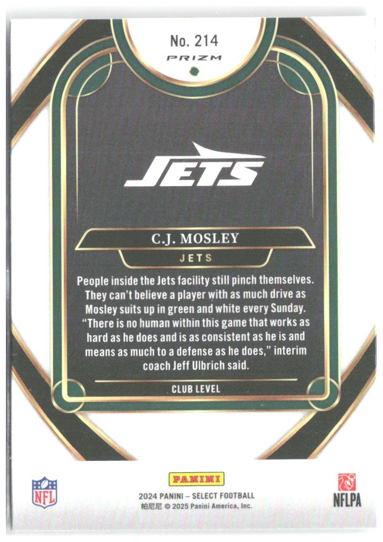 C.J. Mosley Panini Select - Red & Yellow Prizm Shock 214 2024 New York Jets