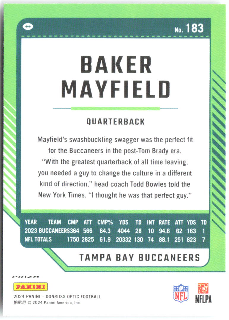 Baker Mayfield Donruss Optic - Holo 183 2024 Tampa Bay Buccaneers