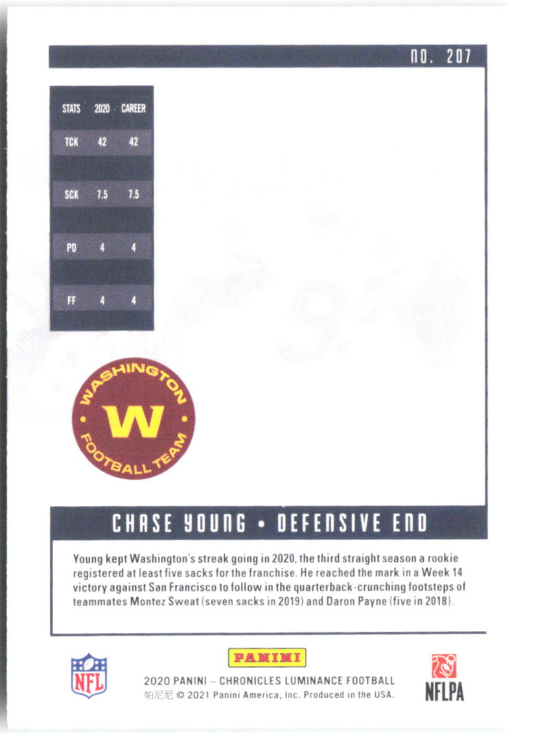 Chase Young Panini Chronicles - Luminance Update Rookies 207 2020