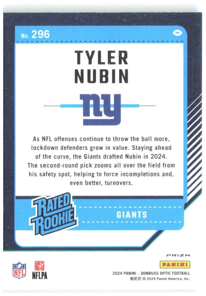 Tyler Nubin Donruss Optic - Green Velocity 296 2024 New York Giants