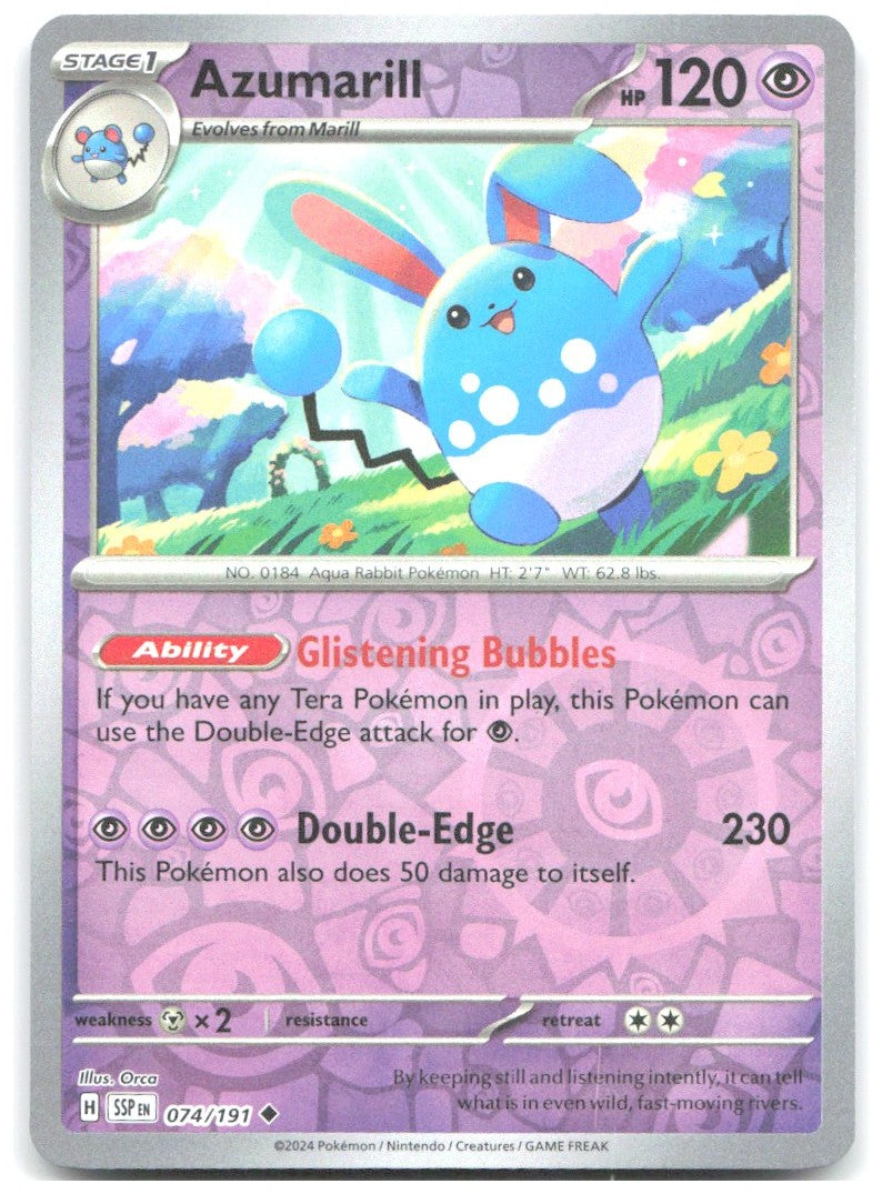 Azumarill Reverse Holo Uncommon SV08 Surging Sparks 074/191 NM Orca