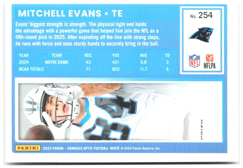 Mitchell Evans Donruss Optic - Holo 254 2025 Carolina Panthers