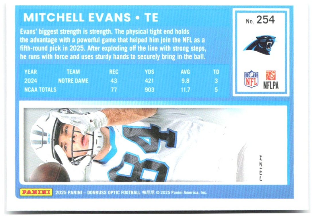 Mitchell Evans Donruss Optic - Holo 254 2025 Carolina Panthers