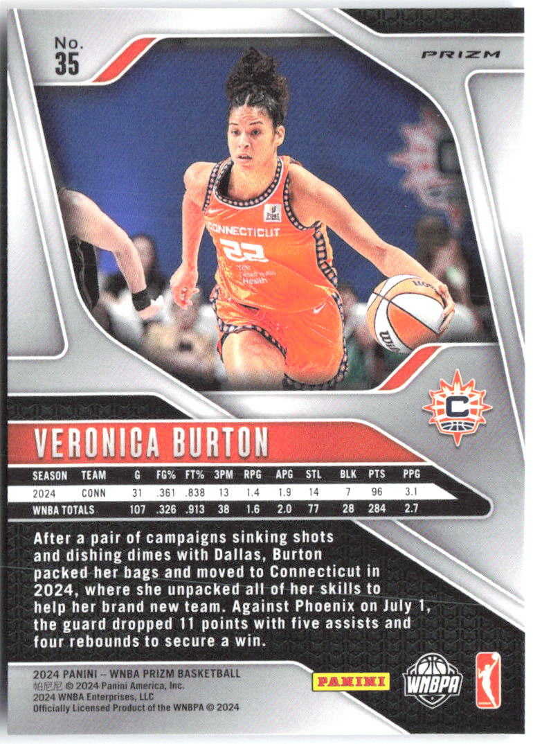 Veronica Burton Panini Prizm WNBA - Blue Velocity Prizms 35 2024 Connecticut Sun