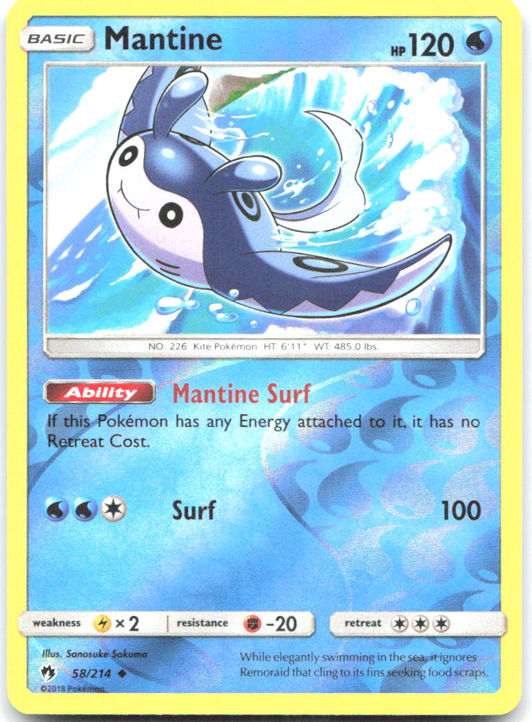 Mantine Reverse Holo Uncommon SM Lost Thunder 58/214 NM Sanosuke Sakuma