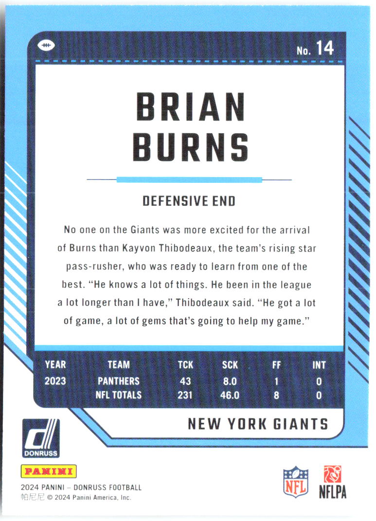 Brian Burns Donruss 14 2024 New York Giants