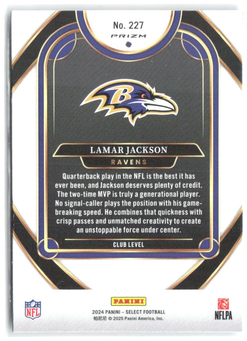Lamar Jackson Panini Select - Red & Yellow Prizm Shock 227 2024 Baltimore Ravens