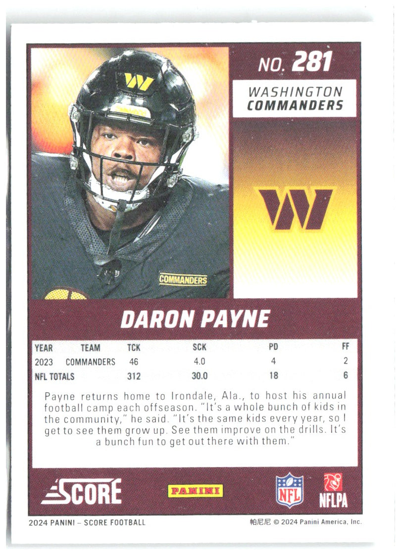 Daron Payne Score - Green 281 2024 Washington Commanders