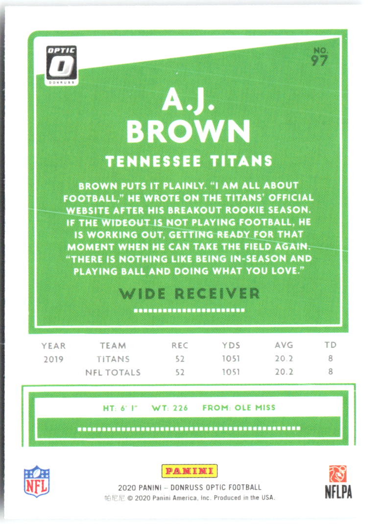 A.J. Brown Donruss Optic 97 2020 Tennessee Titans