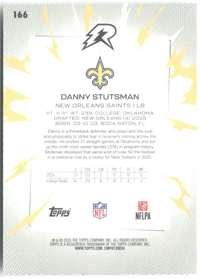 Danny Stutsman Topps Resurgence 166 2025 New Orleans Saints RC