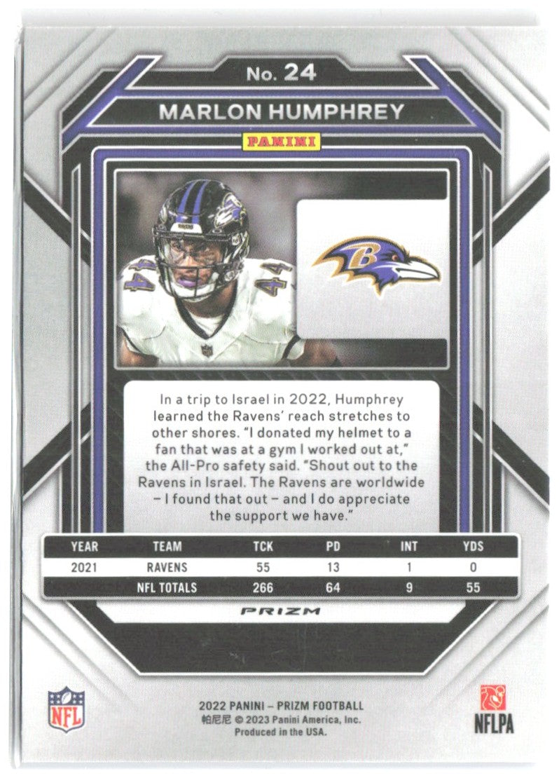 Marlon Humphrey Panini Prizm - Red White and Blue 24 2022 Baltimore Ravens