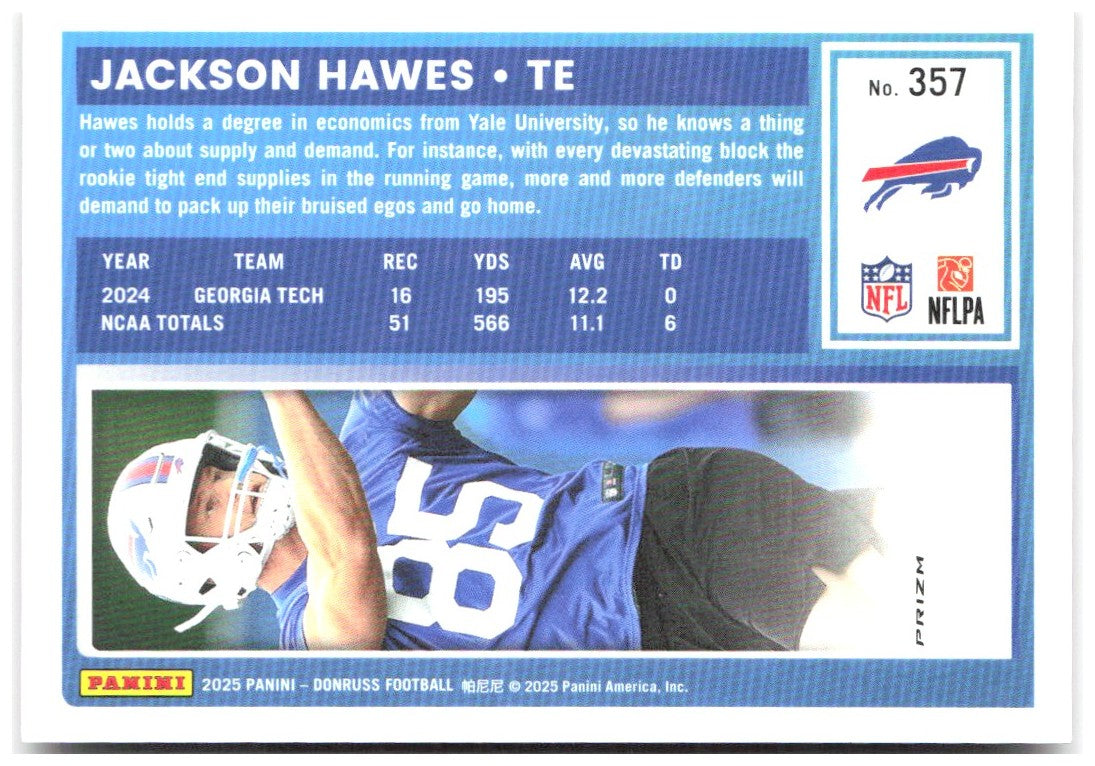 Jackson Hawes Donruss - Optic Rated Rookies Red Wave 357 2025 Buffalo Bills