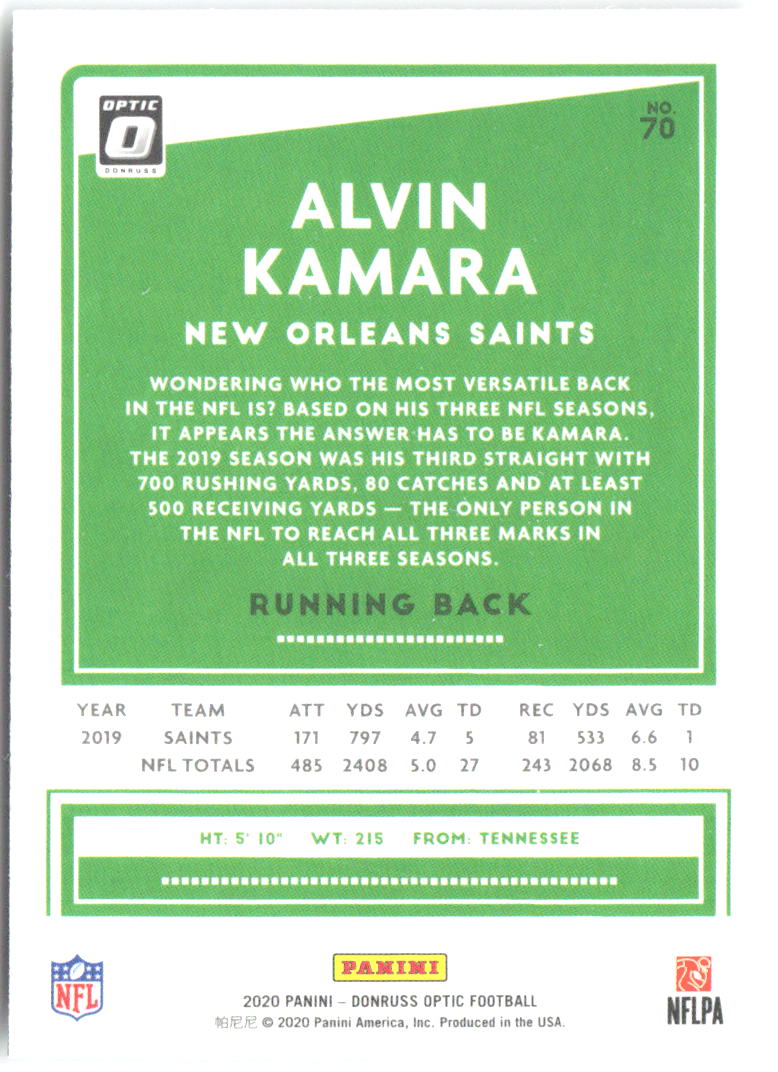 Alvin Kamara Donruss Optic 70 2020 New Orleans Saints