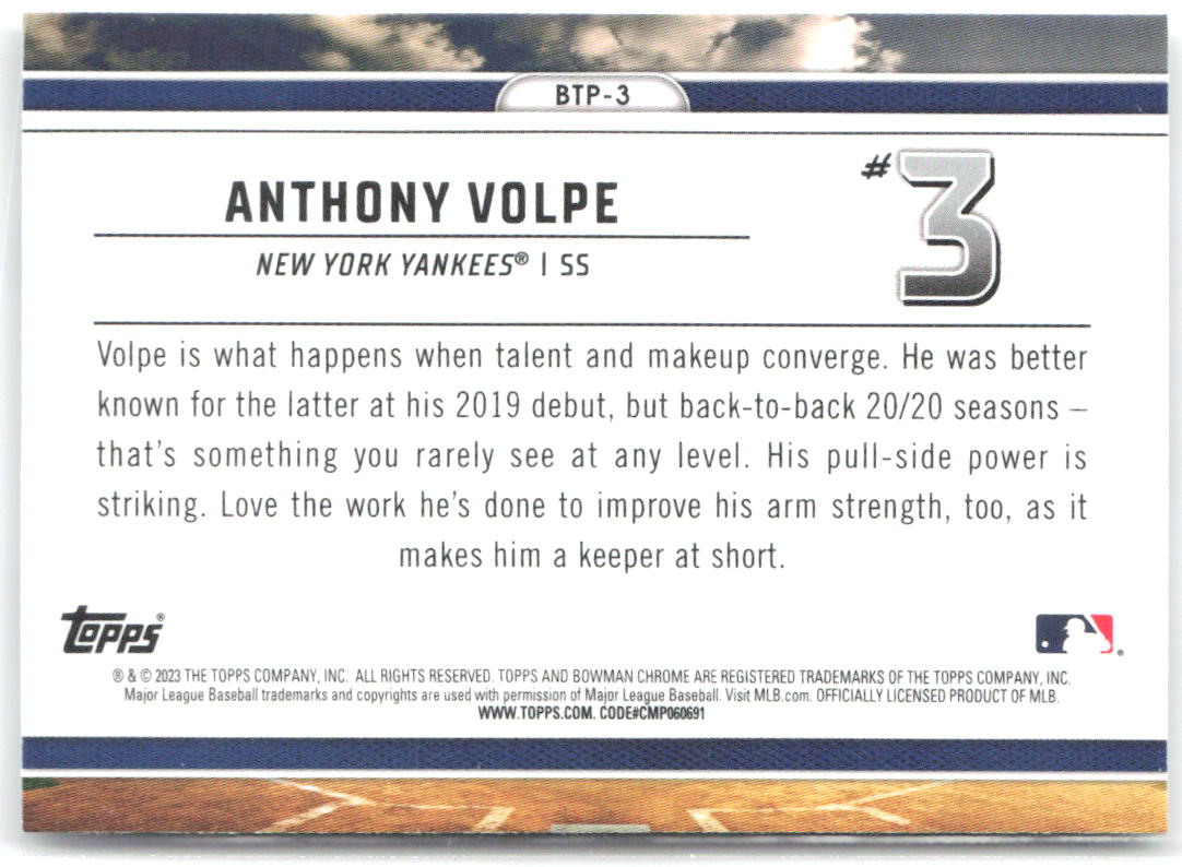 Anthony Volpe Bowman - Bowman Scouts Top 100 BTP-3 2023 New York Yankees